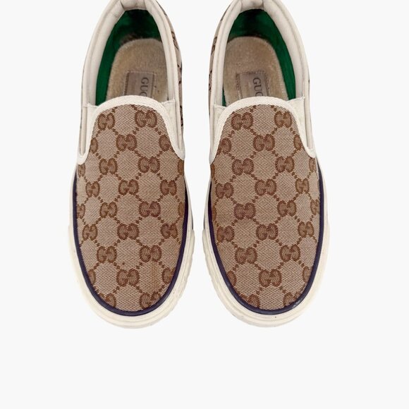 Gucci Tennis 1977 Beige GG Canvas Slip On Sneakers Shoes Size 37 US 7 Women's - Picture 3 of 13